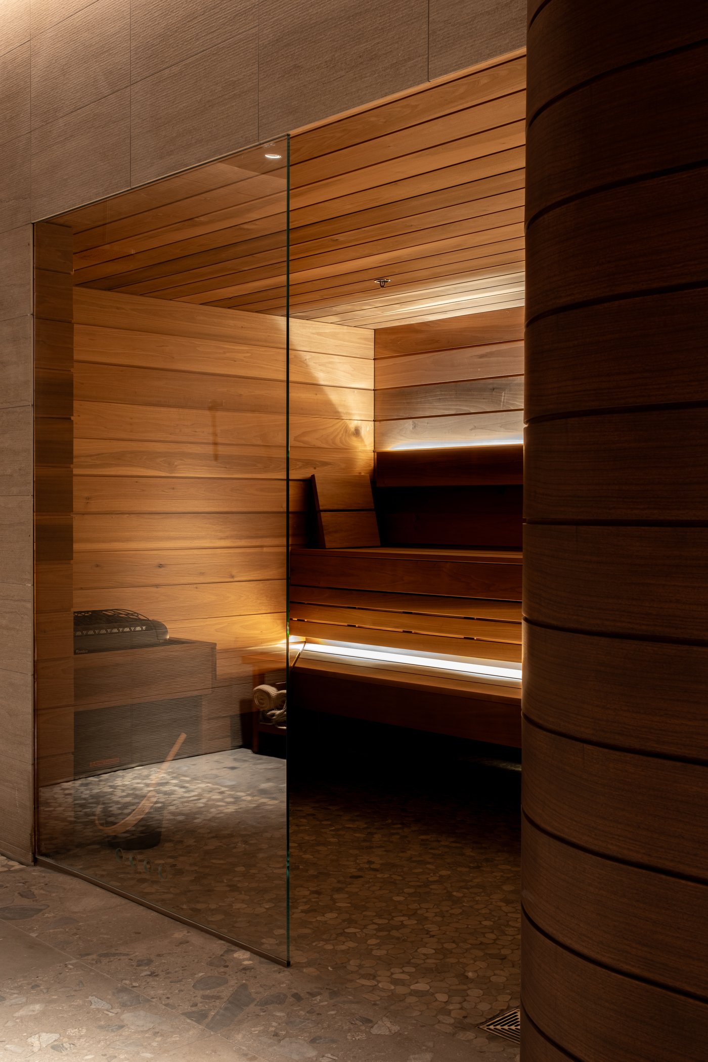 The glass front of the sauna at the bluSONIL studio in Scottsdale